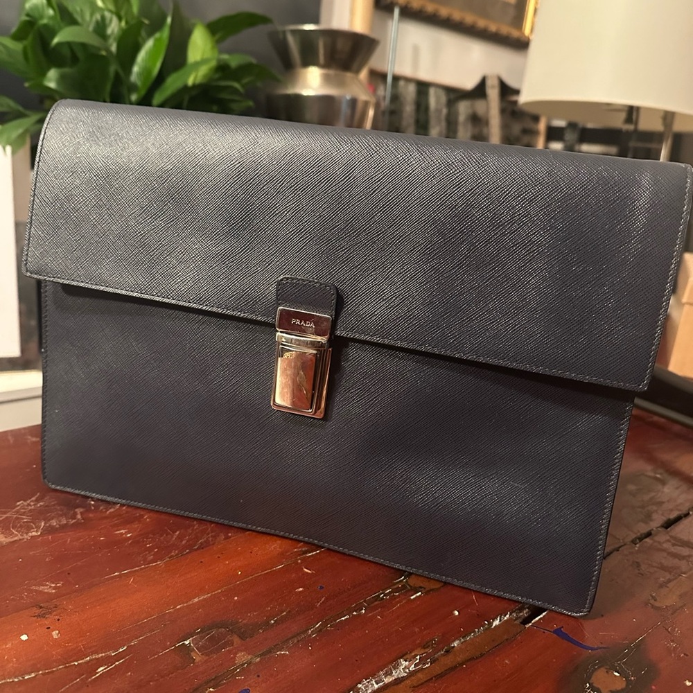PRADA Saffiano Leather Envelope Bag Navy Blue
